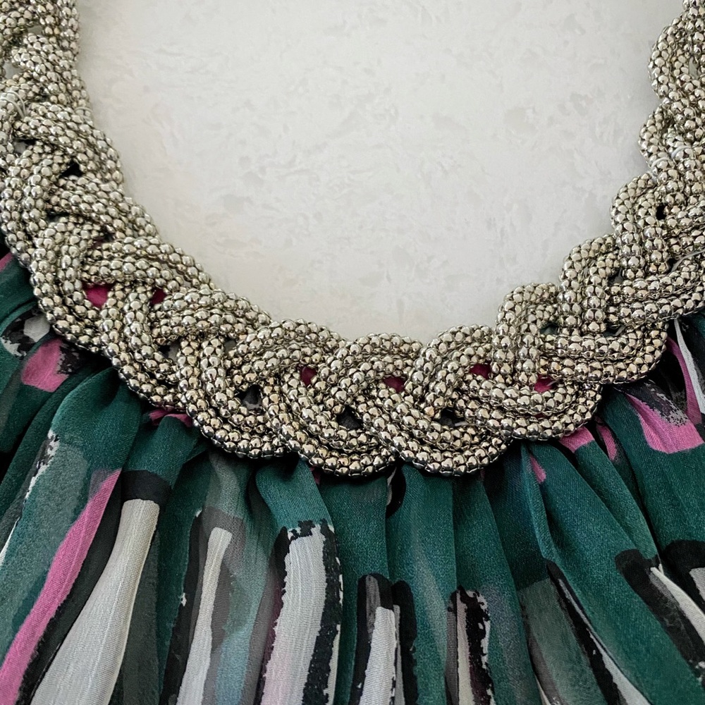 Vintage Y2K Silver Braided Colorful Halter Top